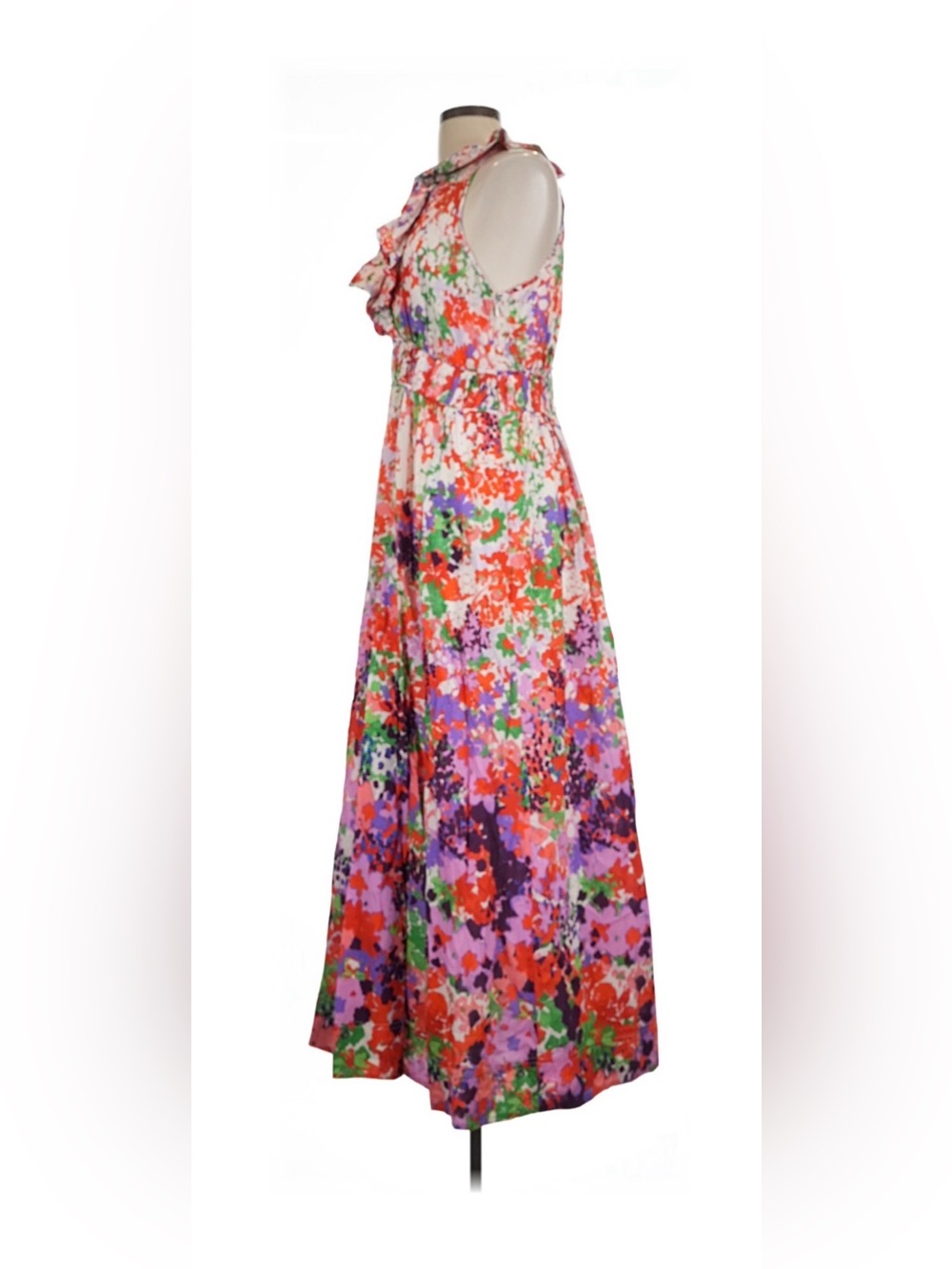 Anthropologie Maeve Ruffled V-Neck Botanical Floral Maxi Dress Size 10 - Picture 6 of 8